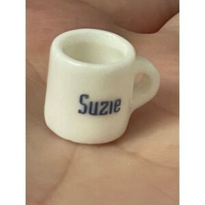 Vintage Miniature White Ceramic Coffee Mug With name Suzie Spell Out Dollhouse